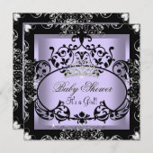 ラベンダーベビーシャワーガールプリンセスティアラレース 招待状 (正面/裏面)