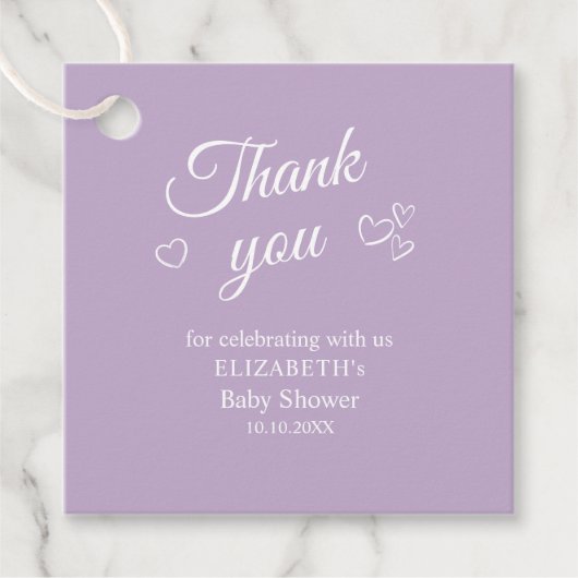 ラベンダーベビーモダンシャワーありがとうメッセージカード フェイバータグ (正面)