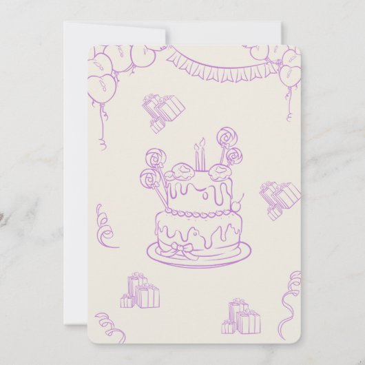 ラベンダーベージュお洒落14誕生祝い 招待状 (裏面)