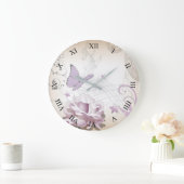 ラベンダーベージュグレーヴィンテージオールドワールドエレガント ラージ壁時計 (ホーム)