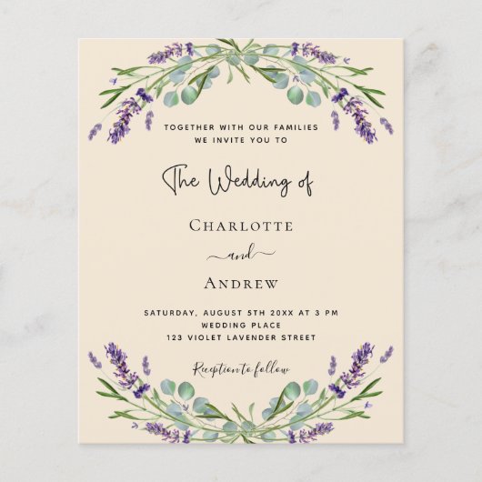 ラベンダーベージュQR RSVP予算結婚式招待状 (正面)