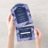 ラベンダーペリウィンクルグリッターアゲートマーブル結婚ズ オールインワン招待状 (貼ってはがせる)