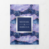 ラベンダーペリウィンクルAgate大理石QRコ結婚ード 三つ折り招待状 (カバー)