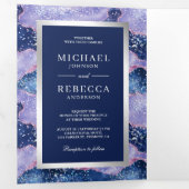 ラベンダーペリウィンクルAgate大理石QRコ結婚ード 三つ折り招待状 (内部最初)