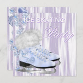 ラベンダーホワイトスノーフレークススケートアイススケートで滑るパーティー 招待状 (正面/裏面)