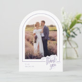 ラベンダーホワイトフォト結婚ズサンキューカード 招待状 (スタンド正面)