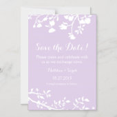 ラベンダーホワイトフラワー日付磁石を保存 マグネット招待状 (正面)