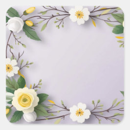 ラベンダーホワイトフローラキュートbeautifu lPaperプレート スクエアシール