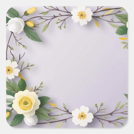 ラベンダーホワイトフローラキュートbeautifu lPaperプレート スクエアシール (正面)