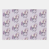 ラベンダーホワイトフローラホース女性のカーボーイ誕生日 ラッピングペーパーシート (正面3)