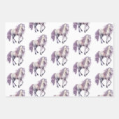 ラベンダーホワイトフローラホース女性のカーボーイ誕生日 ラッピングペーパーシート (正面)