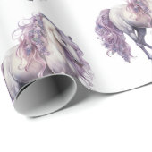 ラベンダーホワイトフローラホース女性のカーボーイ誕生日 ラッピングペーパー (ロールコーナー)