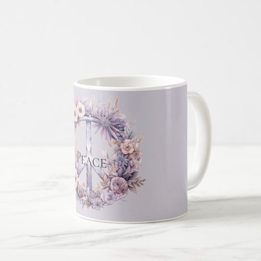 ラベンダーホワイトフローラ和平標識 コーヒーマグカップ (正面右)