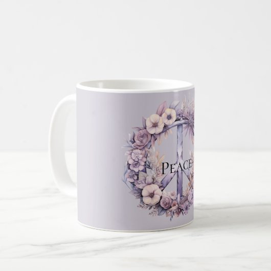 ラベンダーホワイトフローラ和平標識 コーヒーマグカップ (正面左)
