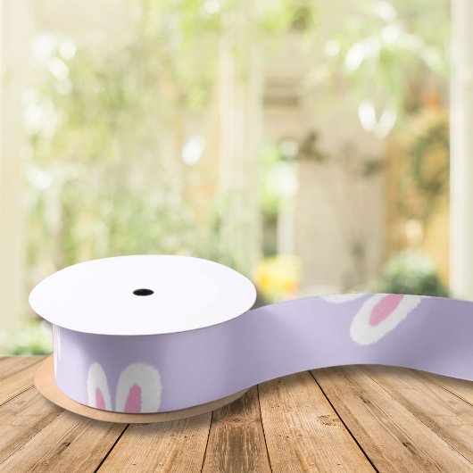 ラベンダーホワイトフワフワのバニー サテンリボン