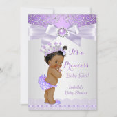 ラベンダーホワイト薄紫プリンセスベビーシャワー民族 招待状 (正面)