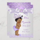 ラベンダーホワイト薄紫プリンセスベビーシャワー民族 招待状 (正面/裏面)