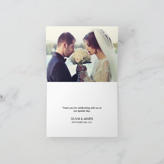 ラベンダーホワモダンイトのミニマル結婚リスト サンキューカード (内部)