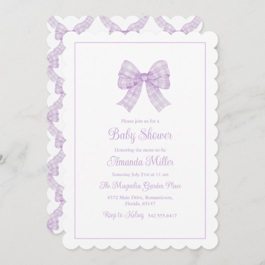 ラベンダーボウグランミレニアル名門私立校風のベビーシャワー 招待状 (正面/裏面)