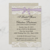 ラベンダーボウシャワー付きカントリーレースとバーラップ 招待状 (正面/裏面)