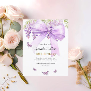 ラベンダーボウフローラ蝶の誕生日の招待