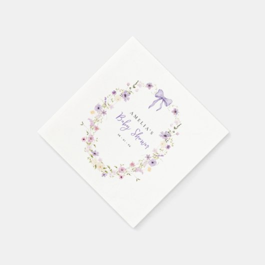 ラベンダーボウベイビーシャワーワイルドフラワー紙ナプキンス スタンダードカクテルナプキン (角)