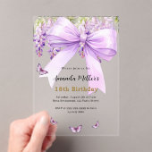 ラベンダーボウ花模様蝶澄ん誕生日 アクリル招待状 (インサイチュ (ポータブル))