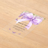 ラベンダーボウ花模様蝶澄ん誕生日 アクリル招待状 (レイダウン)