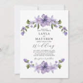 ラベンダーボタニカルフローラエレガントな結婚式 招待状 (正面)