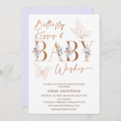 ラベンダーボホフローラバタフライキスベビーシャワー 招待状 (正面/裏面)