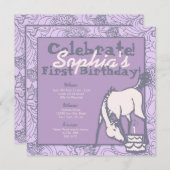 ラベンダーポニーガールズファースト誕生日 招待状 (正面/裏面)