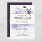 ラベンダーポピー結婚ウォーターカラーブライダルシャワー 招待状 (正面/裏面)