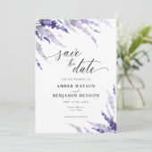 ラベンダーマウヴフローラ薄紫紫の日付を保存 招待状 (スタンド正面)