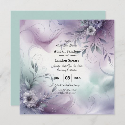 ラベンダーミストと水の色のウィスパー結婚ズ 招待状 (正面/裏面)