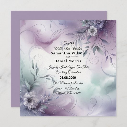 ラベンダーミストと水の色のウィスパー結婚ズ 招待状 (正面/裏面)