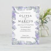 ラベンダーミスト水の色のトロピカル葉結婚 招待状 (スタンド正面)