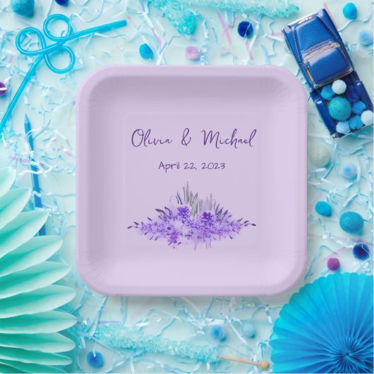 ラベンダーミニマリストエレガントなウェディング紙プレート ペーパープレート (パーティー)