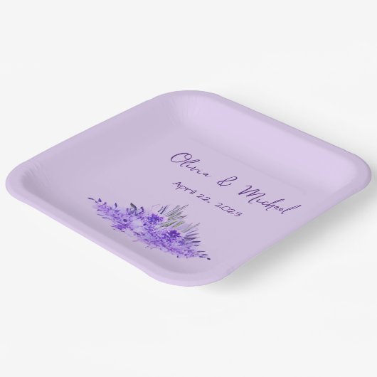 ラベンダーミニマリストエレガントなウェディング紙プレート ペーパープレート (傾斜あり)