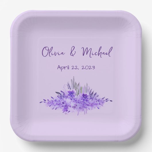 ラベンダーミニマリストエレガントなウェディング紙プレート ペーパープレート (正面)