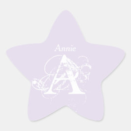 ラベンダーミニマルエレガントリストモノグラム名テンプレート 星シール