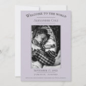 ラベンダーミニマル写真誕生のお知らせ 案内状 (正面)