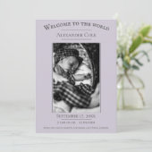 ラベンダーミニマル写真誕生のお知らせ 案内状 (スタンド正面)