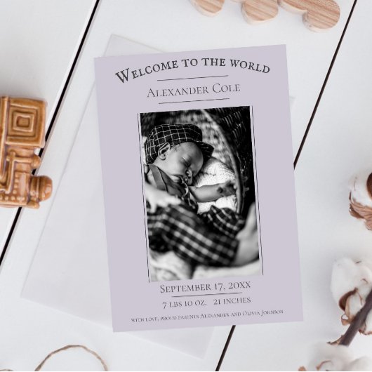 ラベンダーミニマル写真誕生のお知らせ 案内状