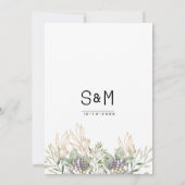 ラベンダーミントグリーン金ゴールドグリッター結婚フローラ 招待状 (裏面)