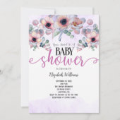 ラベンダーミントピンクの花ベビーシャワー 招待状 (正面)