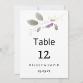 ラベンダーミント金ゴールド水カラーフローラテーブル番号 招待状 (正面)