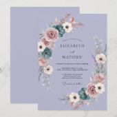 ラベンダームーディーローズの幻想的な結婚式 招待状 (正面/裏面)