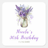 ラベンダーメイソンジャー誕生日 スクエアシール (正面)