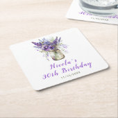 ラベンダーメイソンジャー誕生日 スクエアペーパーコースター (アングル)