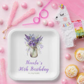 ラベンダーメイソンジャー誕生日 ペーパープレート (パーティー)